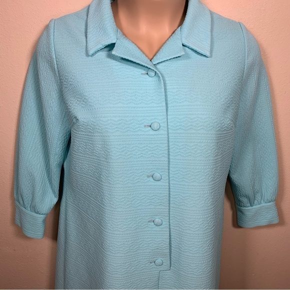 Large Vintage 1960s Light Blue Stretch Dress Long Sleeve Max Men Retro Event - Picture 2 of 8